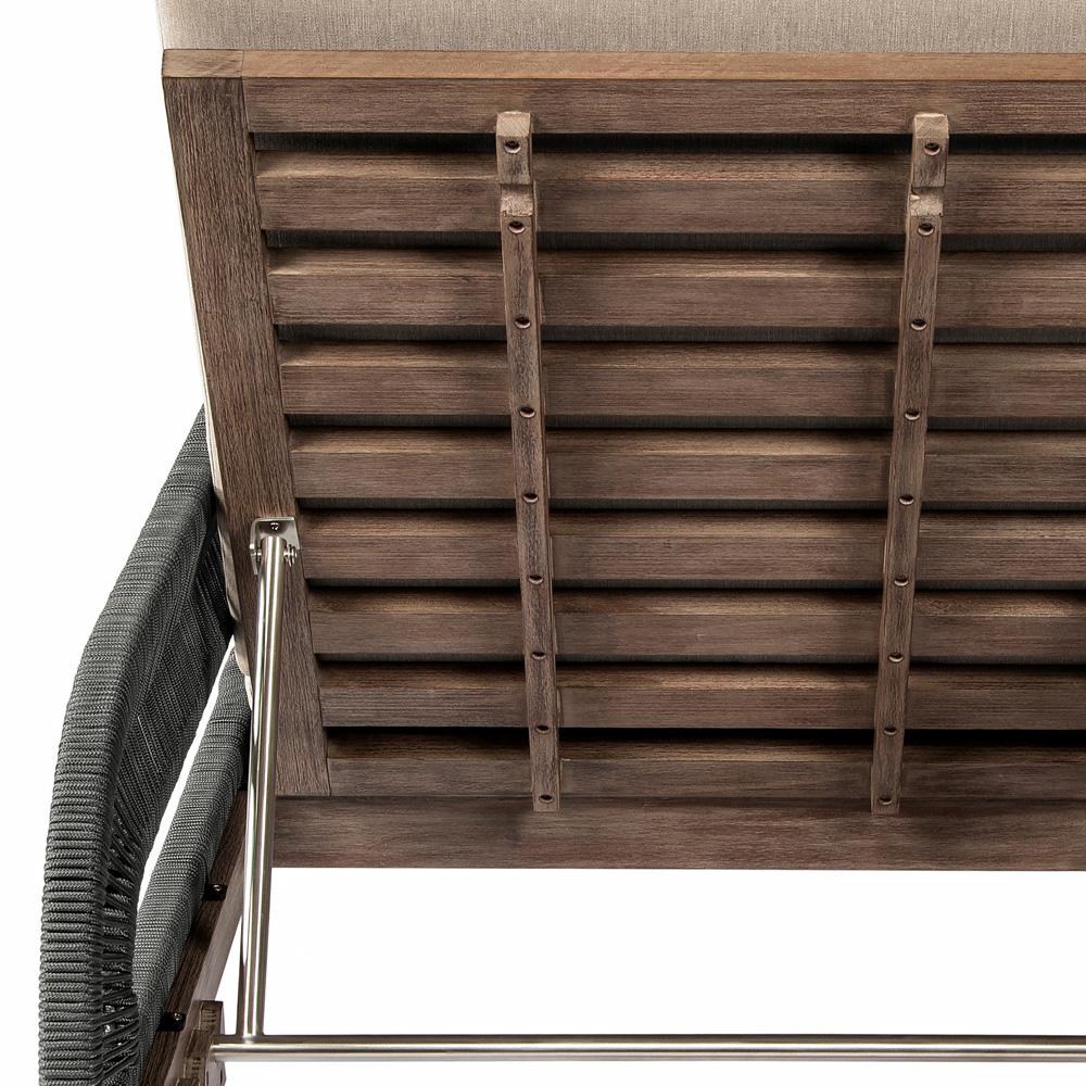 Armen Living - Orbit Outdoor Patio Chaise Lounge Chair in Weathered Eucalyptus Wood with Gray Rope and Taupe Olefin Cushions - LCORLOEUCTP veiw 7