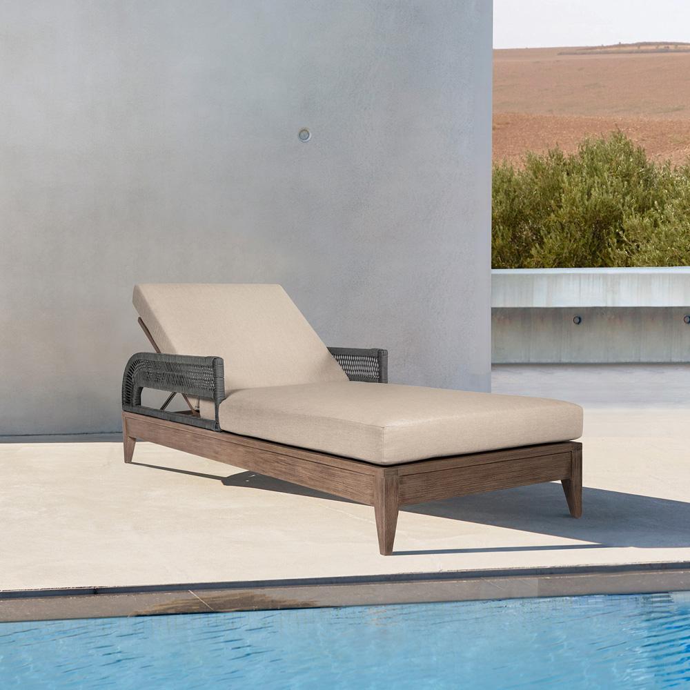 Armen Living - Orbit Outdoor Patio Chaise Lounge Chair in Weathered Eucalyptus Wood with Gray Rope and Taupe Olefin Cushions - LCORLOEUCTP veiw 8
