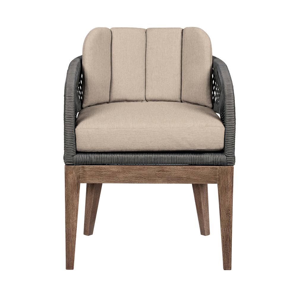 Armen Living - Orbit Outdoor Patio Dining Chair in Weathered Eucalyptus Wood with Gray Rope and Taupe Olefin Cushions - LCORSIEUCTP veiw 2