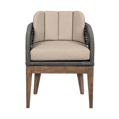 Armen Living - Orbit Outdoor Patio Dining Chair in Weathered Eucalyptus Wood with Gray Rope and Taupe Olefin Cushions - LCORSIEUCTP veiw 2