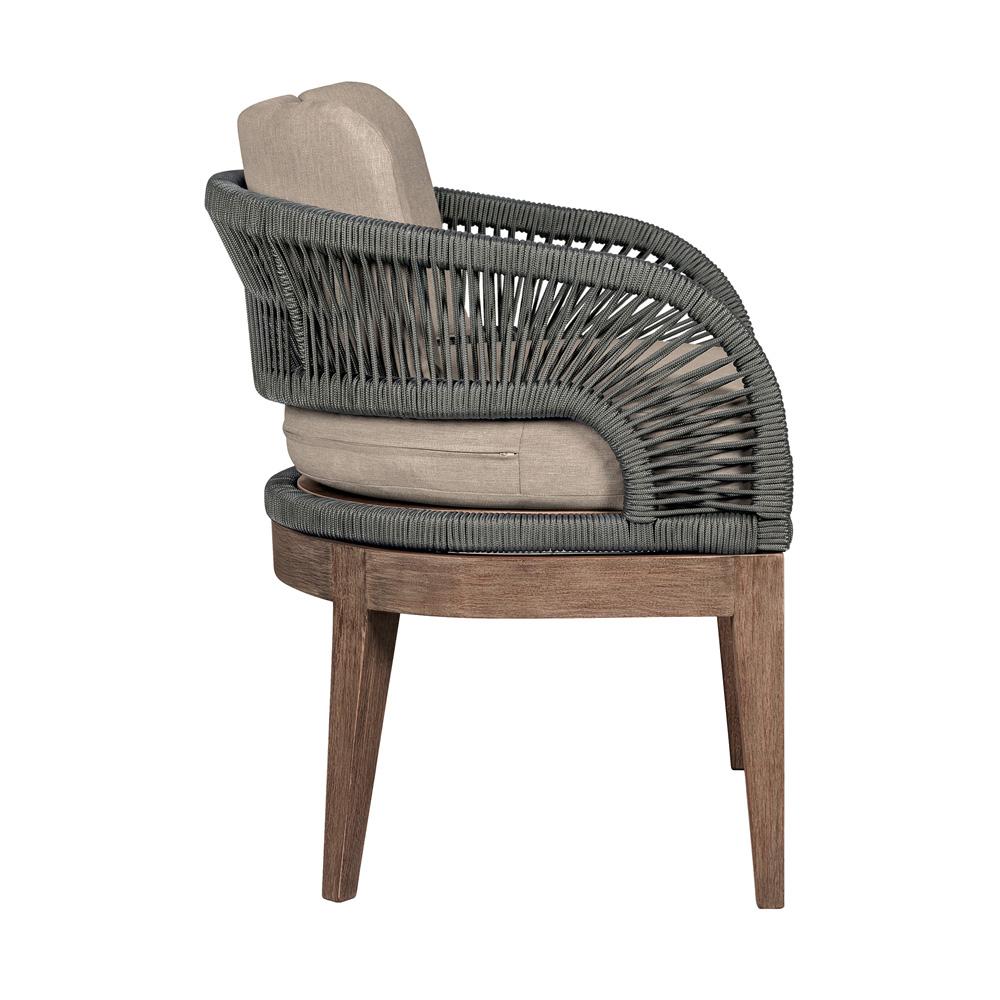 Armen Living - Orbit Outdoor Patio Dining Chair in Weathered Eucalyptus Wood with Gray Rope and Taupe Olefin Cushions - LCORSIEUCTP veiw 3
