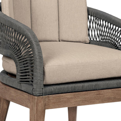 Armen Living - Orbit Outdoor Patio Dining Chair in Weathered Eucalyptus Wood with Gray Rope and Taupe Olefin Cushions - LCORSIEUCTP veiw 5