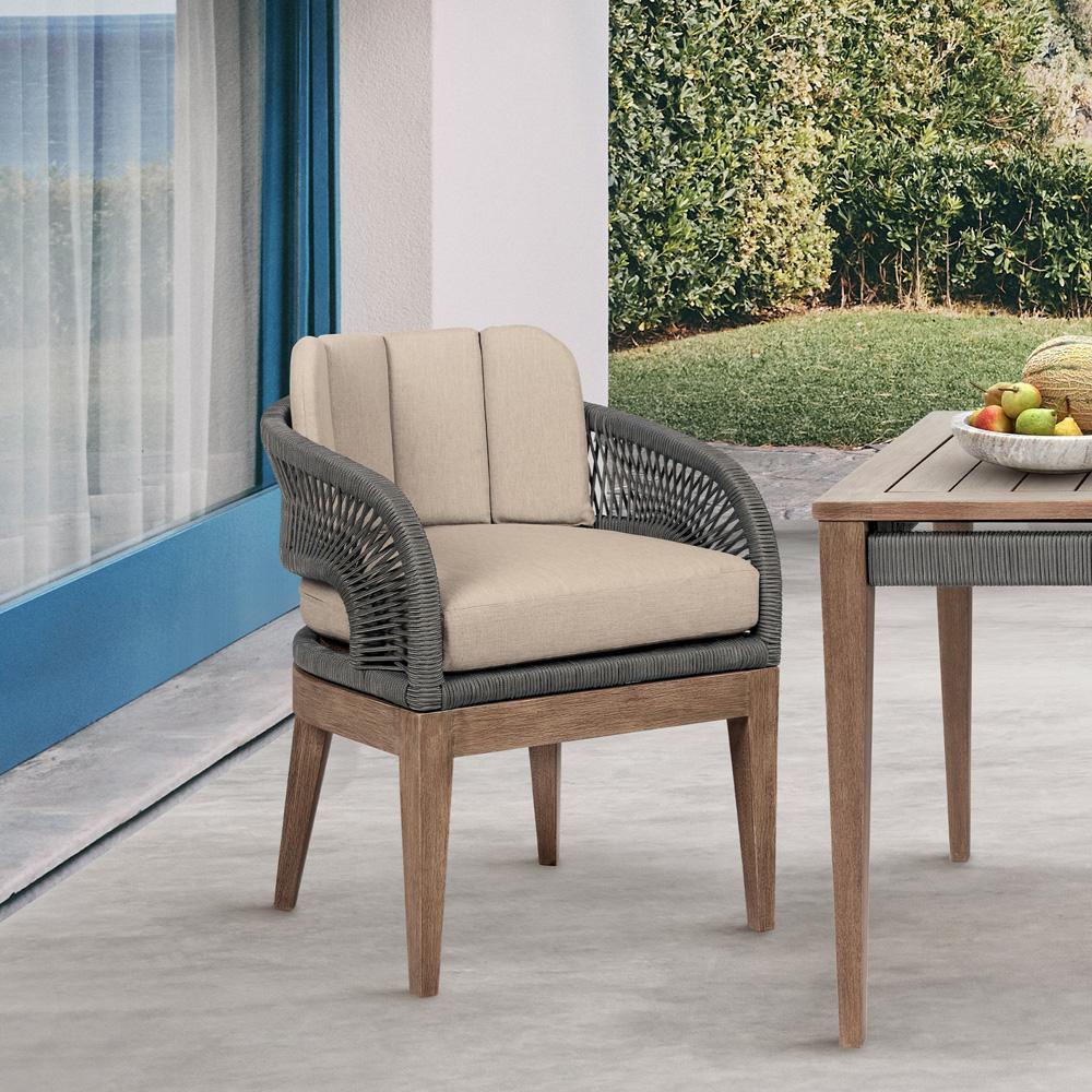 Armen Living - Orbit Outdoor Patio Dining Chair in Weathered Eucalyptus Wood with Gray Rope and Taupe Olefin Cushions - LCORSIEUCTP veiw 8