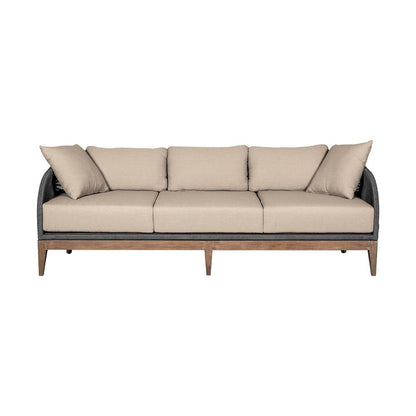 Armen Living - Orbit Outdoor Patio Sofa in Weathered Eucalyptus Wood with Gray Rope and Taupe Olefin Cushions - LCORSOEUCTP veiw 1