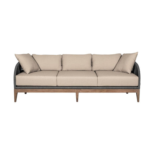 Armen Living - Orbit Outdoor Patio Sofa in Weathered Eucalyptus Wood with Gray Rope and Taupe Olefin Cushions - LCORSOEUCTP veiw 1