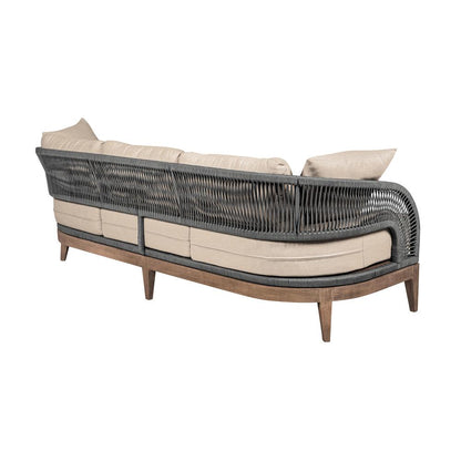 Armen Living - Orbit Outdoor Patio Sofa in Weathered Eucalyptus Wood with Gray Rope and Taupe Olefin Cushions - LCORSOEUCTP veiw 3