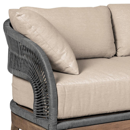 Armen Living - Orbit Outdoor Patio Sofa in Weathered Eucalyptus Wood with Gray Rope and Taupe Olefin Cushions - LCORSOEUCTP veiw 4