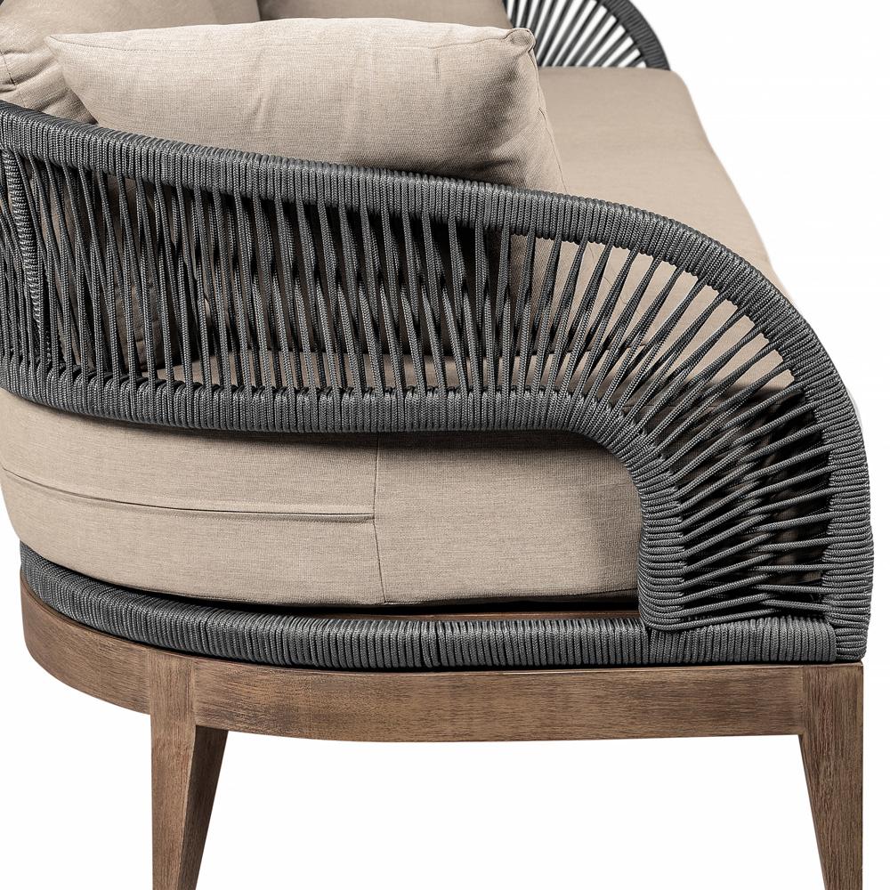 Armen Living - Orbit Outdoor Patio Sofa in Weathered Eucalyptus Wood with Gray Rope and Taupe Olefin Cushions - LCORSOEUCTP veiw 5