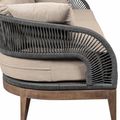Armen Living - Orbit Outdoor Patio Sofa in Weathered Eucalyptus Wood with Gray Rope and Taupe Olefin Cushions - LCORSOEUCTP veiw 5
