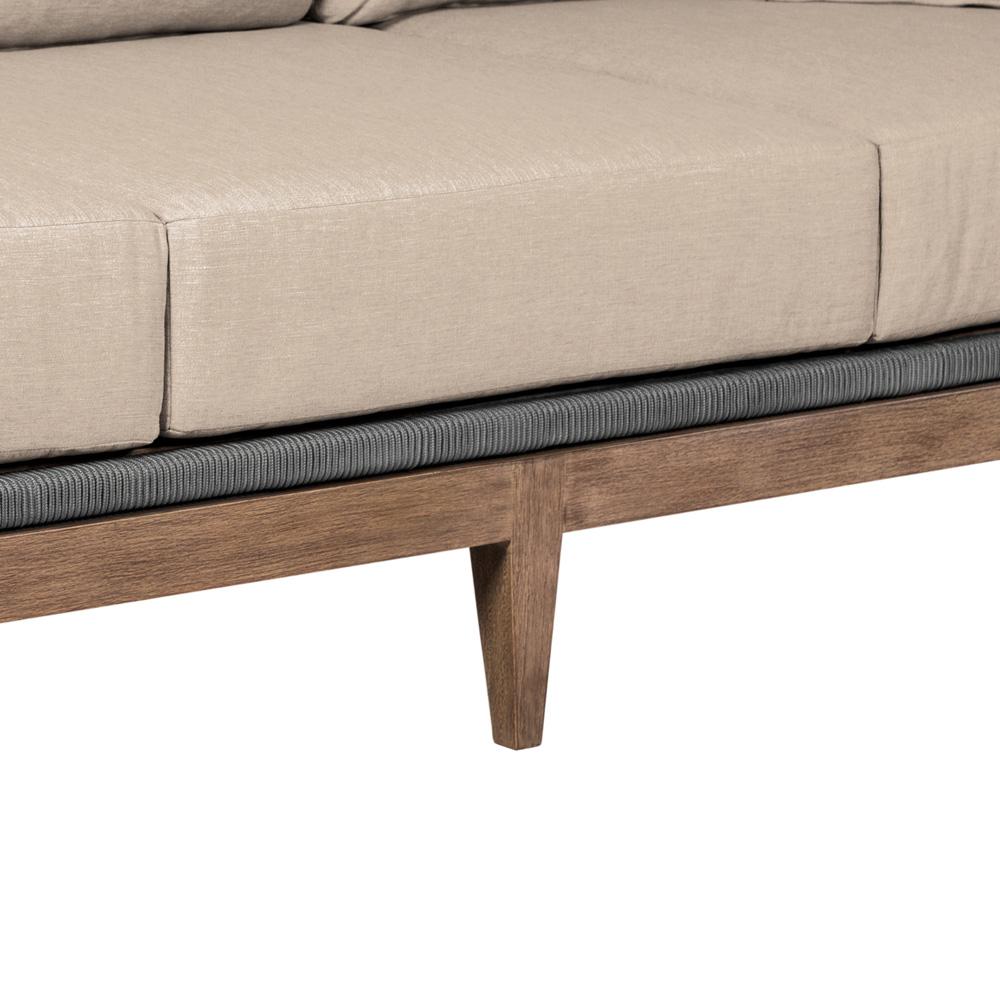 Armen Living - Orbit Outdoor Patio Sofa in Weathered Eucalyptus Wood with Gray Rope and Taupe Olefin Cushions - LCORSOEUCTP veiw 6