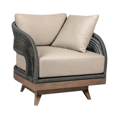 Armen Living - Orbit Swivel Outdoor Patio Chair in Weathered Eucalyptus Wood with Gray Rope and Taupe Olefin Cushions - LCORSCHEUCTP veiw 1