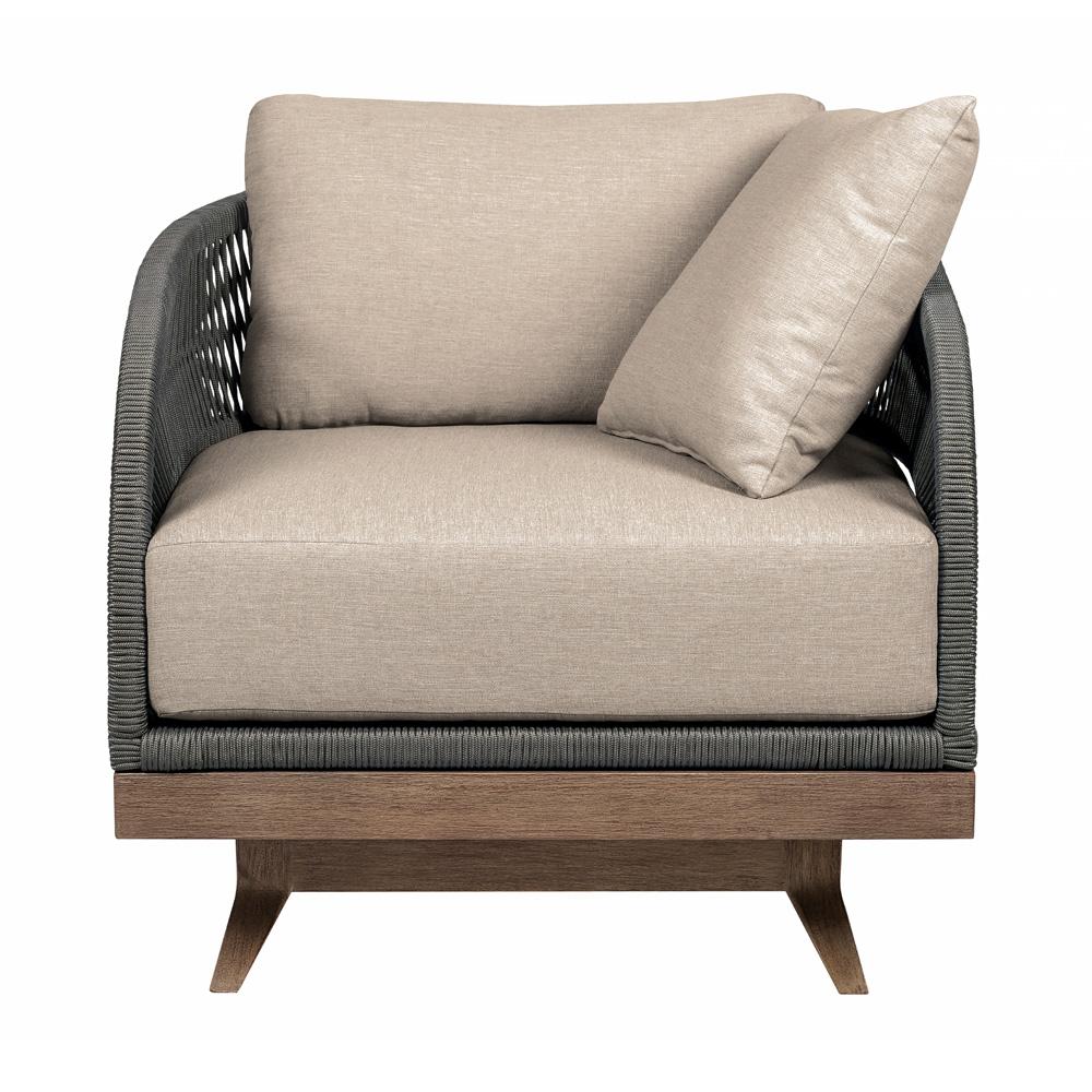 Armen Living - Orbit Swivel Outdoor Patio Chair in Weathered Eucalyptus Wood with Gray Rope and Taupe Olefin Cushions - LCORSCHEUCTP veiw 2