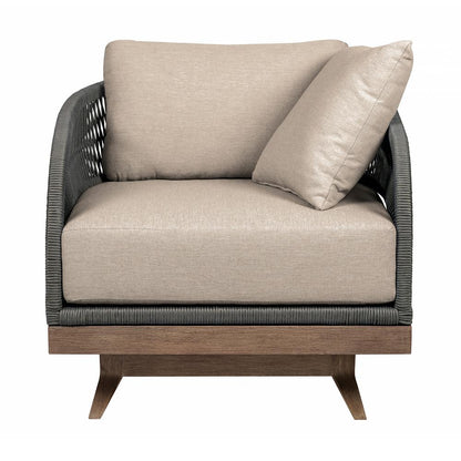Armen Living - Orbit Swivel Outdoor Patio Chair in Weathered Eucalyptus Wood with Gray Rope and Taupe Olefin Cushions - LCORSCHEUCTP veiw 2