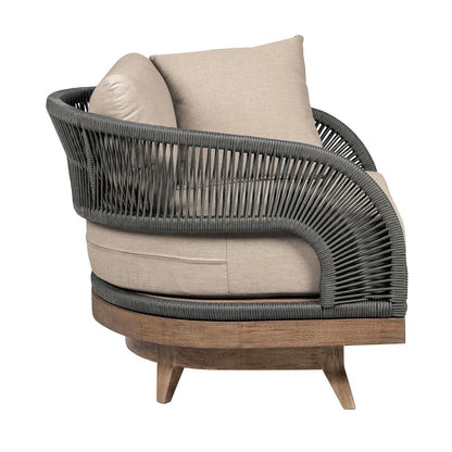 Armen Living - Orbit Swivel Outdoor Patio Chair in Weathered Eucalyptus Wood with Gray Rope and Taupe Olefin Cushions - LCORSCHEUCTP veiw 3