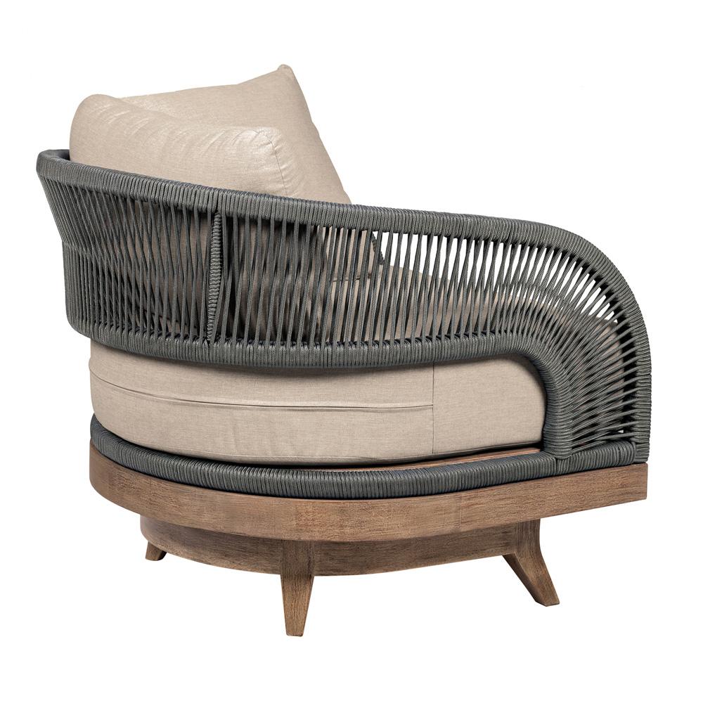 Armen Living - Orbit Swivel Outdoor Patio Chair in Weathered Eucalyptus Wood with Gray Rope and Taupe Olefin Cushions - LCORSCHEUCTP veiw 4