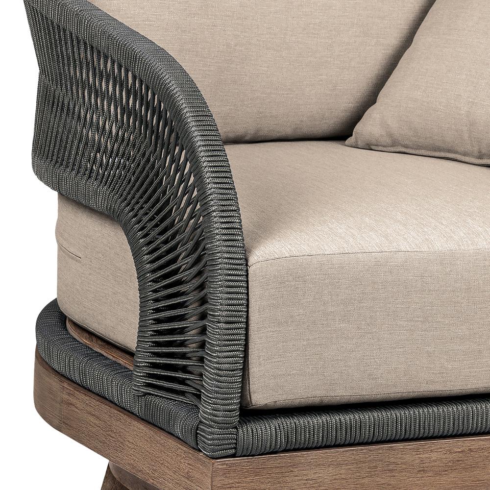 Armen Living - Orbit Swivel Outdoor Patio Chair in Weathered Eucalyptus Wood with Gray Rope and Taupe Olefin Cushions - LCORSCHEUCTP veiw 5