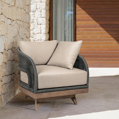 Armen Living - Orbit Swivel Outdoor Patio Chair in Weathered Eucalyptus Wood with Gray Rope and Taupe Olefin Cushions - LCORSCHEUCTP veiw 8