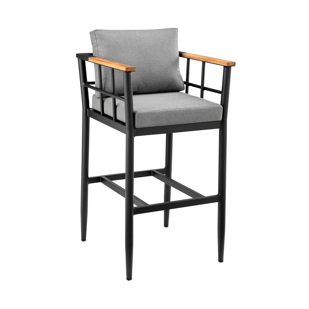 Armen Living - Orlando Outdoor Patio Bar Stool in Aluminum and Teak with Gray Cushions - LCOOBLGR30 veiw 1