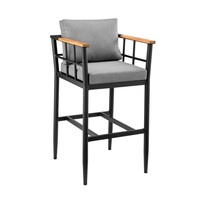 Armen Living - Orlando Outdoor Patio Bar Stool in Aluminum and Teak with Gray Cushions - LCOOBLGR30 veiw 1