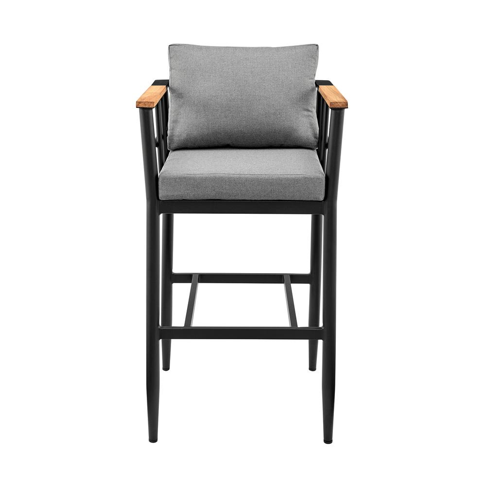 Armen Living - Orlando Outdoor Patio Bar Stool in Aluminum and Teak with Gray Cushions - LCOOBLGR30 veiw 2