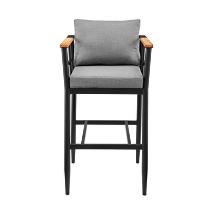 Armen Living - Orlando Outdoor Patio Bar Stool in Aluminum and Teak with Gray Cushions - LCOOBLGR30 veiw 2