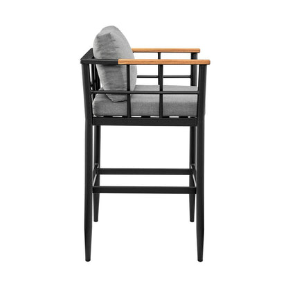 Armen Living - Orlando Outdoor Patio Bar Stool in Aluminum and Teak with Gray Cushions - LCOOBLGR30 veiw 3