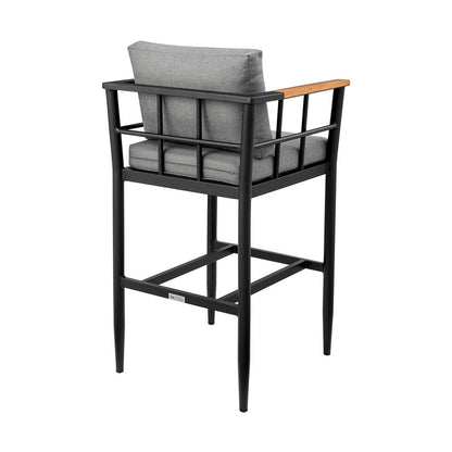 Armen Living - Orlando Outdoor Patio Bar Stool in Aluminum and Teak with Gray Cushions - LCOOBLGR30 veiw 4