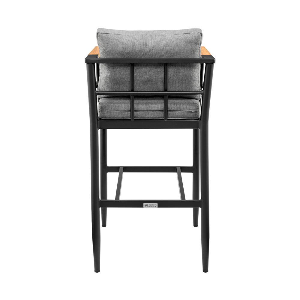 Armen Living - Orlando Outdoor Patio Bar Stool in Aluminum and Teak with Gray Cushions - LCOOBLGR30 veiw 5