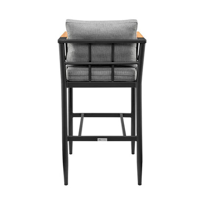Armen Living - Orlando Outdoor Patio Bar Stool in Aluminum and Teak with Gray Cushions - LCOOBLGR30 veiw 5