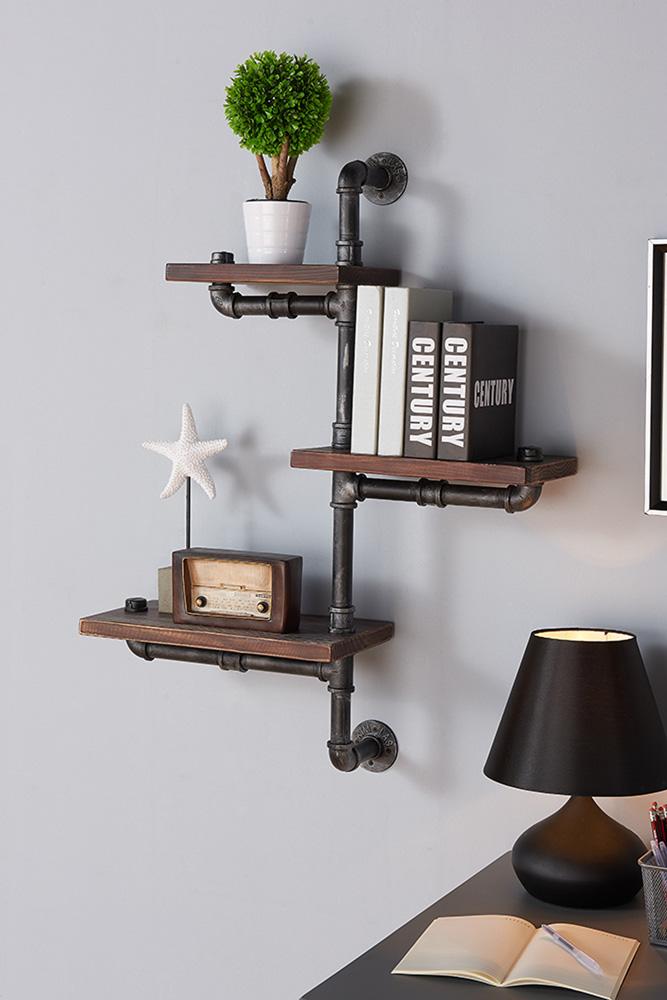 Armen Living - Orton Industrial Pine Wood Floating Wall Shelf in Gray and Walnut Finish 30in - LCORSH30_CLOSEOUT veiw 3