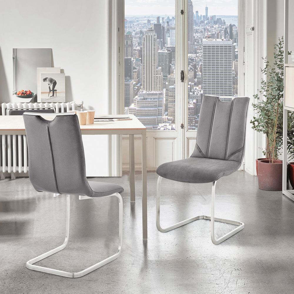 Armen Living - Pacific Dining Room Accent Chair in Gray Fabric and Brushed Stainless Steel Finish (Set of 2) - LCPCSIGRFBC - CLOSEOUT veiw 9