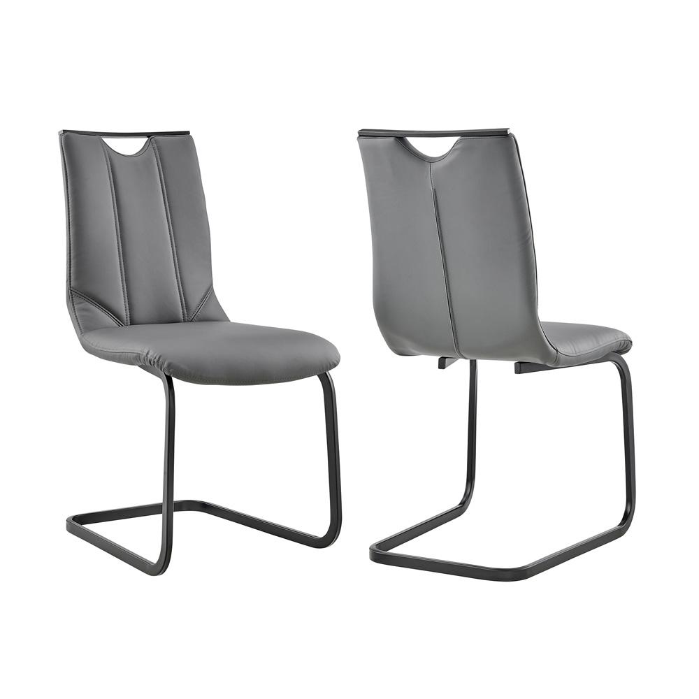Armen Living - Pacific Dining Room Chair in Gray Faux Leather and Black Finish (Set of 2) - LCPCSIGRPU - CLOSEOUT veiw 1
