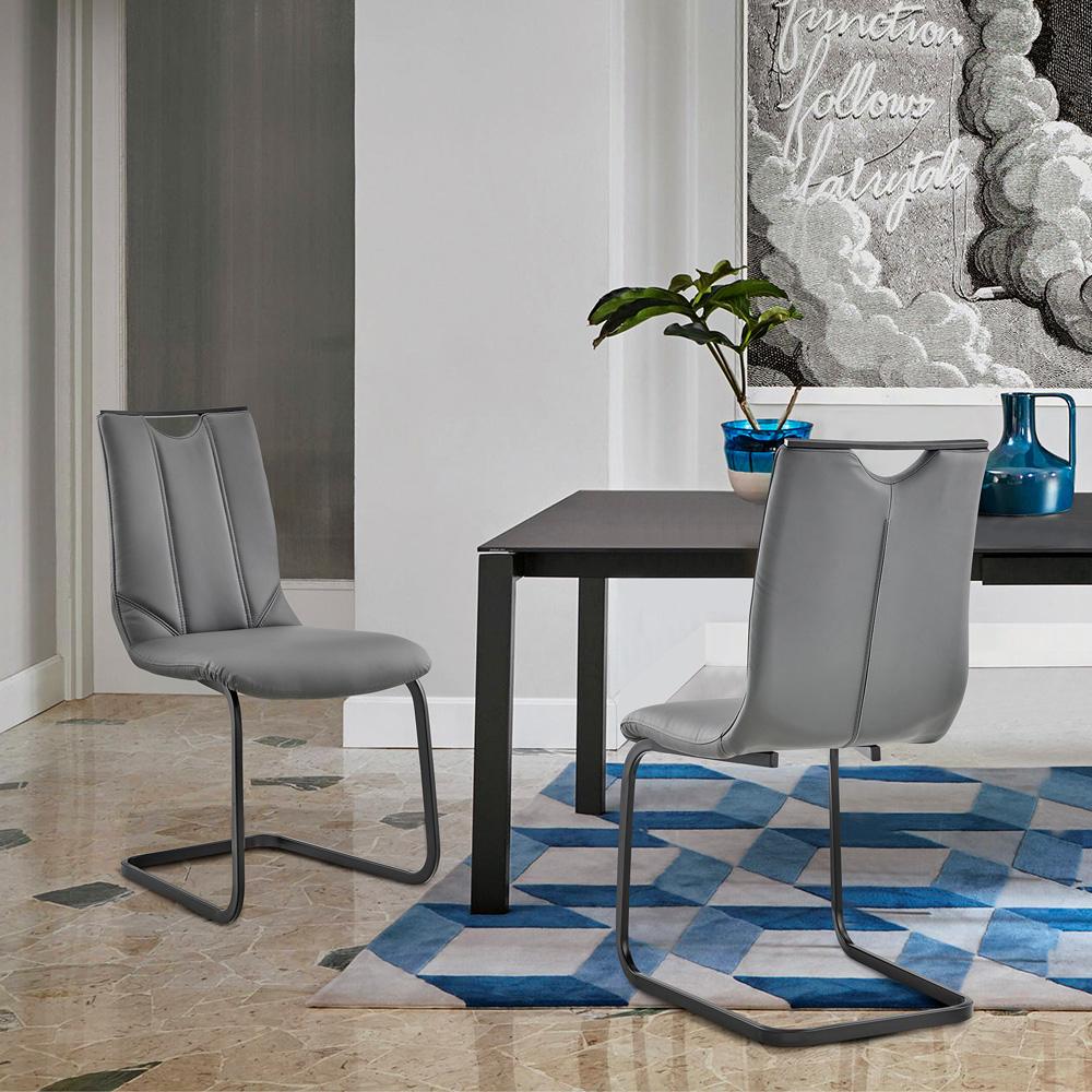 Armen Living - Pacific Dining Room Chair in Gray Faux Leather and Black Finish (Set of 2) - LCPCSIGRPU - CLOSEOUT veiw 8