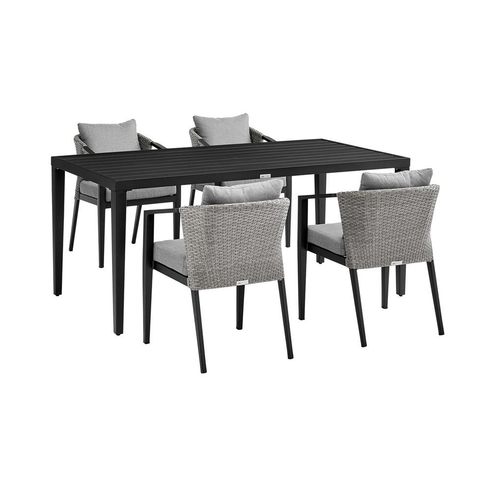 Armen Living - Palma Outdoor Patio 5-Piece Dining Table Set in Aluminum and Wicker with Gray Cushions - SETODPA5DIBLGRY veiw 1