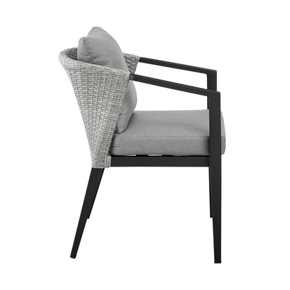 Armen Living - Palma Outdoor Patio 5-Piece Dining Table Set in Aluminum and Wicker with Gray Cushions - SETODPA5DIBLGRY veiw 3