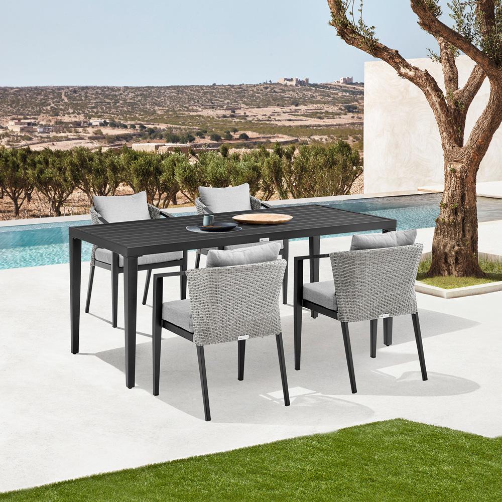 Armen Living - Palma Outdoor Patio 5-Piece Dining Table Set in Aluminum and Wicker with Gray Cushions - SETODPA5DIBLGRY veiw 8