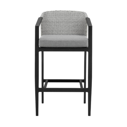Armen Living - Palma Outdoor Patio Bar Stool in Aluminum and Wicker with Gray Cushions - LCPFBAGR30 veiw 2
