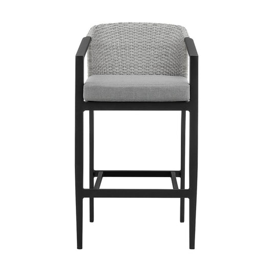 Armen Living - Palma Outdoor Patio Bar Stool in Aluminum and Wicker with Gray Cushions - LCPFBAGR30 veiw 2