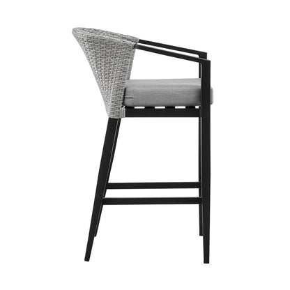 Armen Living - Palma Outdoor Patio Bar Stool in Aluminum and Wicker with Gray Cushions - LCPFBAGR30 veiw 3
