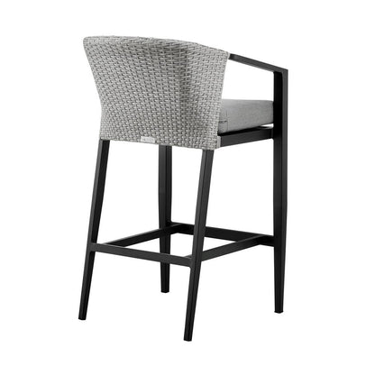 Armen Living - Palma Outdoor Patio Bar Stool in Aluminum and Wicker with Gray Cushions - LCPFBAGR30 veiw 4