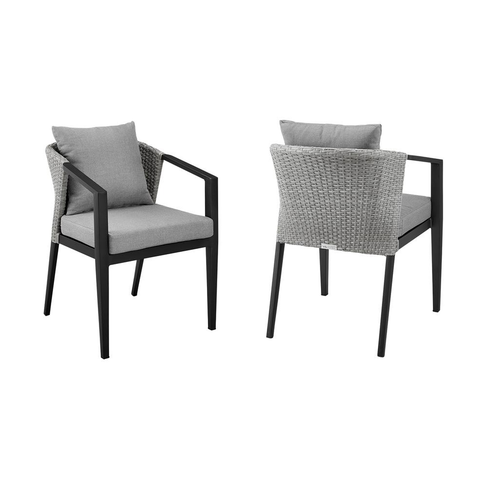 Armen Living - Palma Outdoor Patio Dining Chairs in Aluminum and Wicker with Gray Cushions - Set of 2 - LCPFSIGR view 1