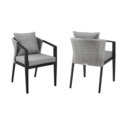 Armen Living - Palma Outdoor Patio Dining Chairs in Aluminum and Wicker with Gray Cushions - Set of 2 - LCPFSIGR view 1
