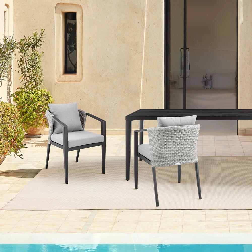 Armen Living - Palma Outdoor Patio Dining Chairs in Aluminum and Wicker with Gray Cushions - Set of 2 - LCPFSIGR veiw 8