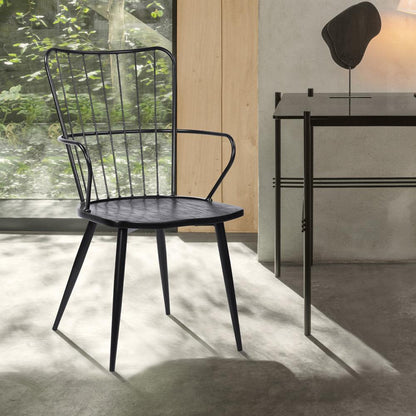 Armen Living - Parisa High Back Steel Framed Side Chair in Black Powder Coated Finish and Black Brushed Wood - LCPRSIBLBL veiw 8