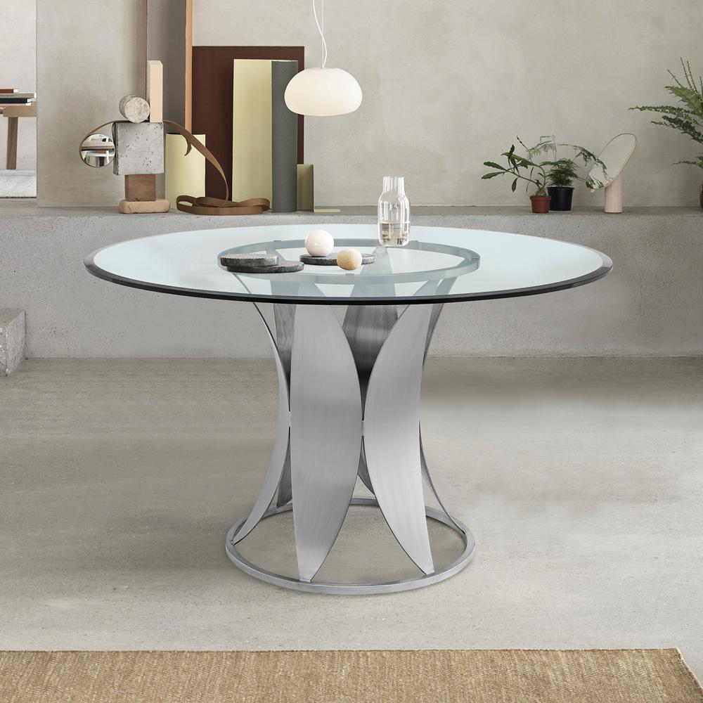 Armen Living - Petal Modern Glass and Stainless Steel Round Pedestal Dining Table - LCPTDIGLBS veiw 5