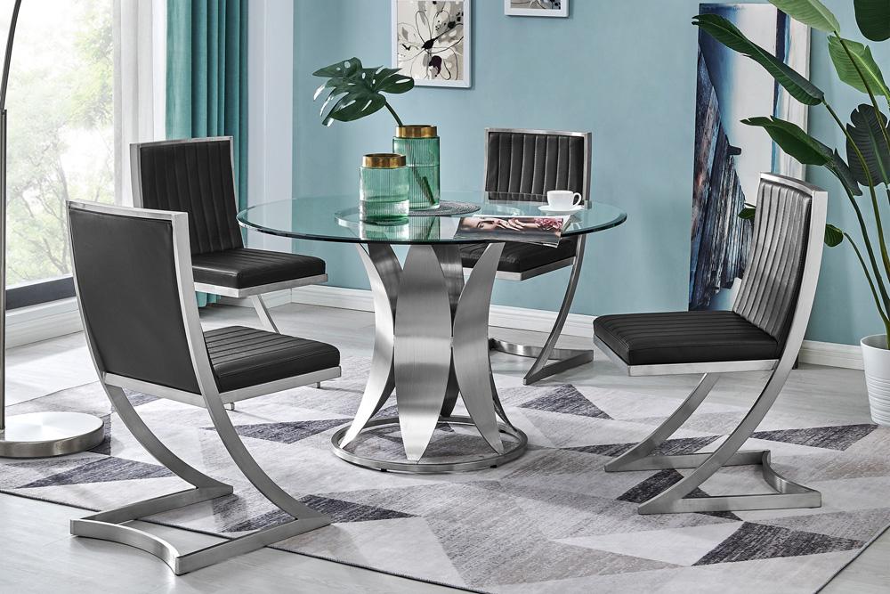Armen Living - Petal Modern Glass and Stainless Steel Round Pedestal Dining Table - LCPTDIGLBS veiw 6