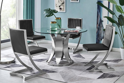 Armen Living - Petal Modern Glass and Stainless Steel Round Pedestal Dining Table - LCPTDIGLBS veiw 6