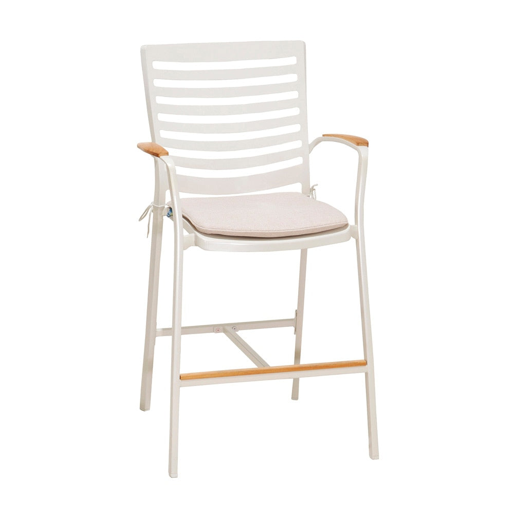 Armen Living - Portals Outdoor Patio Aluminum Barstool in Light Matte Sand with Natural Teak Wood Accent - LCPLBAWH_CLOSEOUT veiw 1