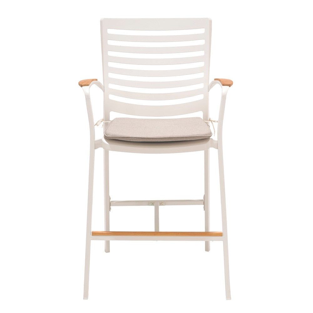 Armen Living - Portals Outdoor Patio Aluminum Barstool in Light Matte Sand with Natural Teak Wood Accent - LCPLBAWH_CLOSEOUT veiw 2