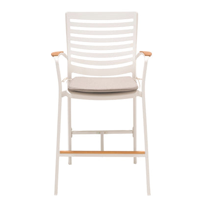 Armen Living - Portals Outdoor Patio Aluminum Barstool in Light Matte Sand with Natural Teak Wood Accent - LCPLBAWH_CLOSEOUT veiw 2